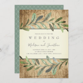 素朴なつる植物の植物の森の結婚式招待状 招待状