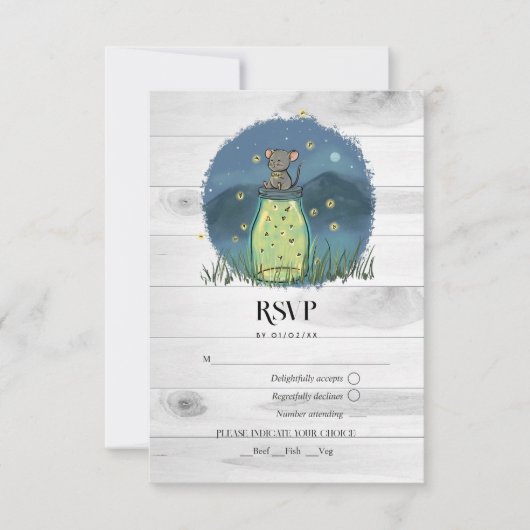 素朴なねずみのホタル メイソンジャー 出欠カード (正面)