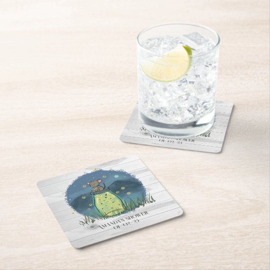素朴なねずみホタルのメイソンジャー スクエアペーパーコースター (インサイチュ)