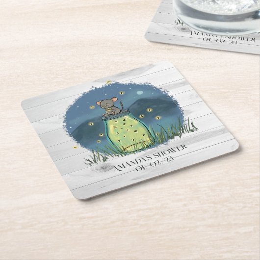 素朴なねずみホタルのメイソンジャー スクエアペーパーコースター (アングル)
