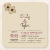 素朴なばら色の金ゴールドのパーソナライズな歴史の結婚式 スクエアペーパーコースター (正面)