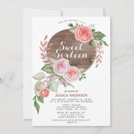 素朴なばら色の金ゴールドのピンクのグリッターのSweet sixteen 招待状