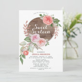 素朴なばら色の金ゴールドのピンクのグリッターのSweet sixteen 招待状 (スタンド正面)