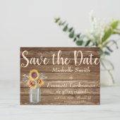 素朴なひまわりが描かれたカントリー風ヴィンテージウッドの結婚式のご案内 セーブザデート (スタンド正面)