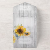 素朴なひまわりが風化した白い木に QRコード オールインワン招待状 (外側)