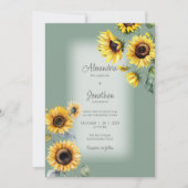 素朴なひまわりとくすんだセージグリーンのウェディング 招待状 (正面)