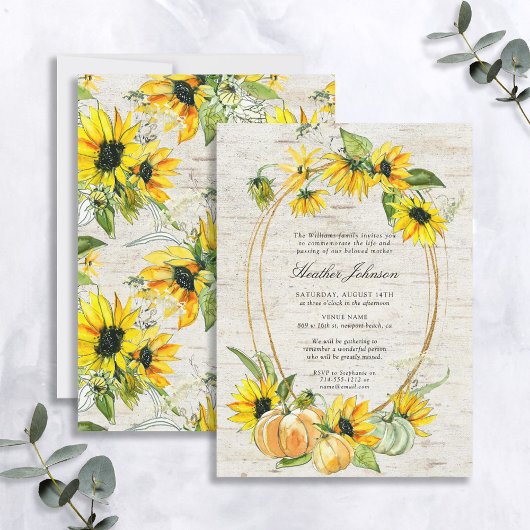 素朴なひまわりとカボチャの追悼式 招待状