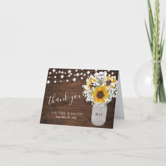 素朴なひまわりとスターチス 写真 結婚式 お礼カード サンキューカード (正面)