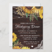 素朴なひまわりとストリングライトの感謝祭 招待状 (正面)