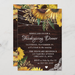 素朴なひまわりとストリングライトの感謝祭 招待状