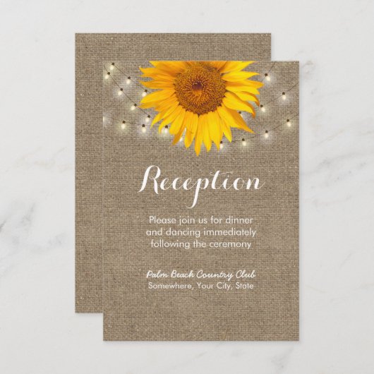 素朴なひまわりとストリングライトの麻の披露宴 エンクロージャーカード (正面/裏面)