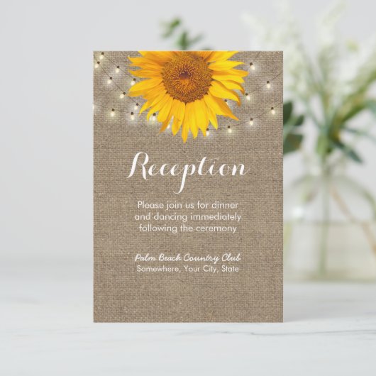 素朴なひまわりとストリングライトの麻の披露宴 エンクロージャーカード (スタンド正面)
