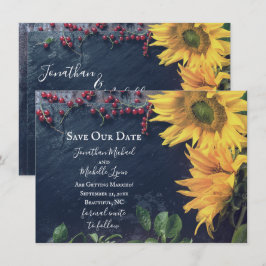 素朴なひまわりとスレートのSave Our Date結婚式 招待状