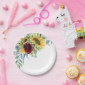 素朴なひまわりとバラの水彩花模様 ペーパープレート (パーティー)