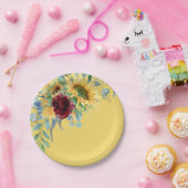 素朴なひまわりとバラの花束 イエロー ペーパープレート (パーティー)