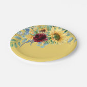 素朴なひまわりとバラの黄色の花 ペーパープレート (アングル)
