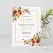 素朴なひまわりとバーガンディーのピーオニーとバラのウェディング 招待状 (スタンド正面)