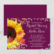 素朴なひまわりとプラムのブライダルシャワー招待状