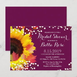 素朴なひまわりとプラムのブライダルシャワー招待状 招待状