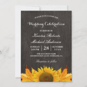 素朴なひまわりとマップルの葉のウェディングセレブレーション 招待状 (正面)