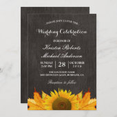 素朴なひまわりとマップルの葉のウェディングセレブレーション 招待状 (正面/裏面)