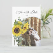素朴なひまわりとユーカリの結婚式の案内カード セーブザデート (スタンド正面)