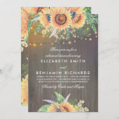 素朴なひまわりとライトの木製リハーサルディナー 招待状 (正面/裏面)