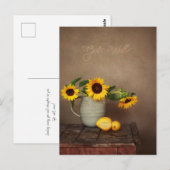 素朴なひまわりとレモン 癒やし ポストカード (正面/裏面)