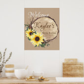 素朴なひまわりとログスライスのウェルカムサイン ポスター (キッチン)