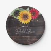 素朴なひまわりと納屋の木のウェディングシャワープレート ペーパープレート (正面)
