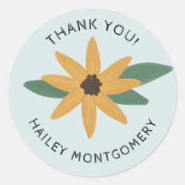 素朴なひまわりの名前と感謝ステッカー ラウンドシール