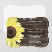 素朴なひまわりの木製カントリー誕生日招待状 招待状 (正面/裏面)