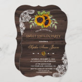 素朴なひまわりの木製スイート16パーティー 招待状 (正面/裏面)
