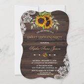 素朴なひまわりの木製スイート16パーティー 招待状 (正面)