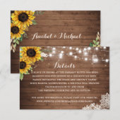 素朴なひまわりの木製ストリングライトの詳細カード 招待状 (正面/裏面)