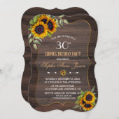 素朴なひまわりの木製誕生日パーティー招待状 招待状 (正面/裏面)