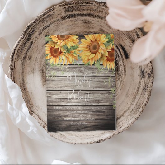 素朴なひまわりの水彩ウェディング ブーケ 招待状