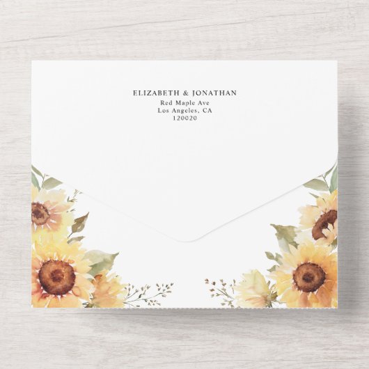 素朴なひまわりの花のボヘミアンスタイルのウェディング詳細の返信依頼 オールインワン招待状 (裏面)