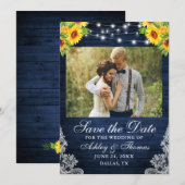 素朴なひまわりの花の青い木のライトの写真 セーブザデート (正面/裏面)