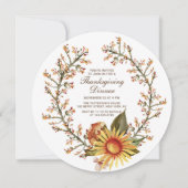 素朴なひまわりの花輪の感謝祭の食事 招待状 (正面)