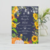 素朴なひまわりストリングライト パンプキン ネイビーブルー 招待状 (スタンド正面)