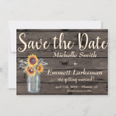 素朴なひまわり地方のヴィンテージウッド Save the Date 招待状 (正面)