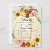 素朴なひまわり花の白いかぼちゃのシップラップ木材 招待状 (正面)