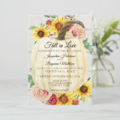 素朴なひまわり花の白いかぼちゃのシップラップ木材 招待状 (スタンド正面)