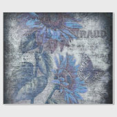 素朴なひまわり蝶の青い儚い ラッピングペーパー (フラット)