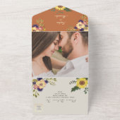素朴なひまわり エレガントな花のウェディング オールインワン招待状 (外側)