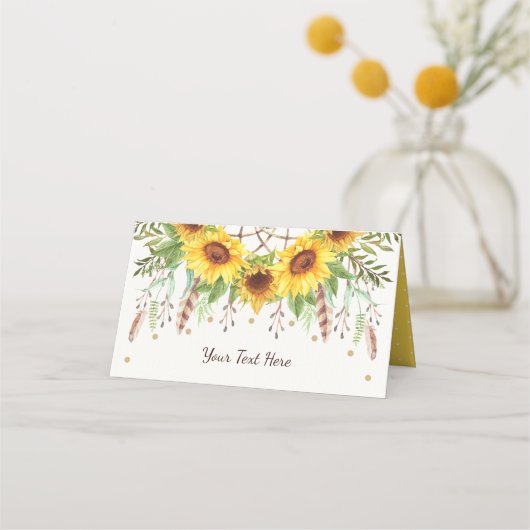 素朴なひまわり ボヘミアンユニコーンフードラベル プレイスカード (正面)