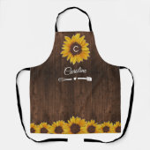 素朴なひまわり モノグラム 木製 キッチン エプロン (正面)