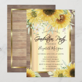 素朴なひまわり ライト 木の卒業,木目調の背景に素朴なひまわりとストリングライト 招待状