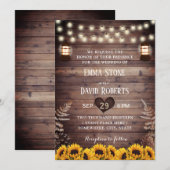 素朴なひまわり ヴィンテージ ランタン 秋のウェディング 招待状 (正面/裏面)